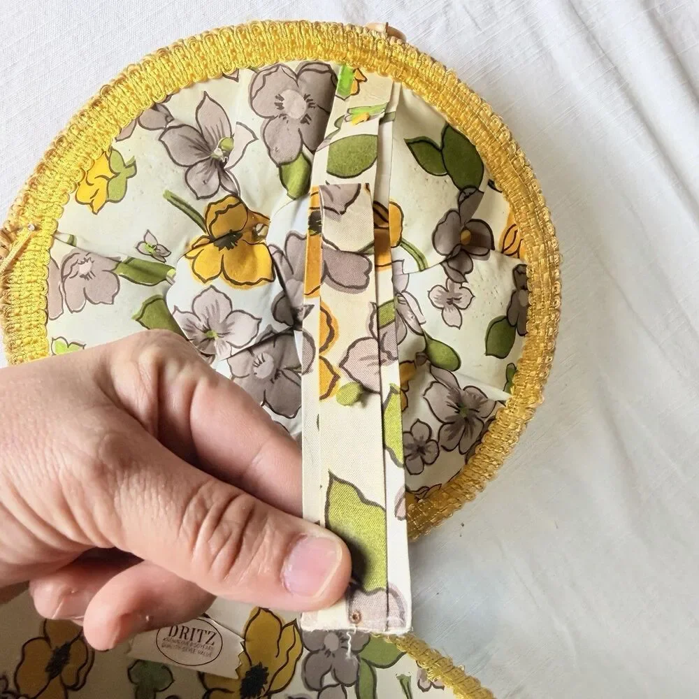 Dritz Sewing Basket Mid Century MCM Yellow Floral Pattern Retro 1970's Ditsy